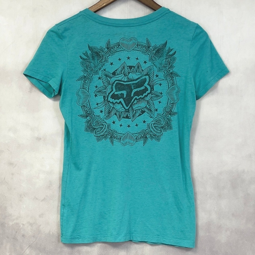 Fox Racing Baby Tee Womens XS Y2K Stretch Motocore Skater Retro Grunge Tattoo - Picture 5 of 11